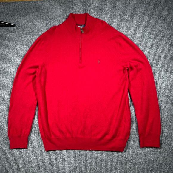 Ralph Lauren Polo Men’s Quarter Zip Pullover Wool Sweater XL Red Vintage - Picture 1 of 8